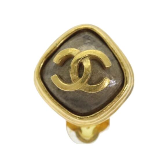 Pre Loved Chanel Grey Resin CC Logo Clipon Earrings Women Gold - Picture 2 of 7